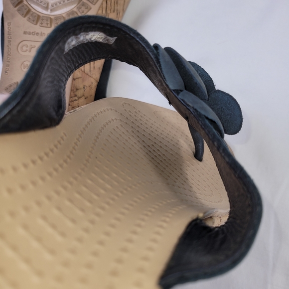 Crocs Flower Detail Slide On Strap Low Cork Wedge Sandal Shoe Size 8 - Picture 10 of 10